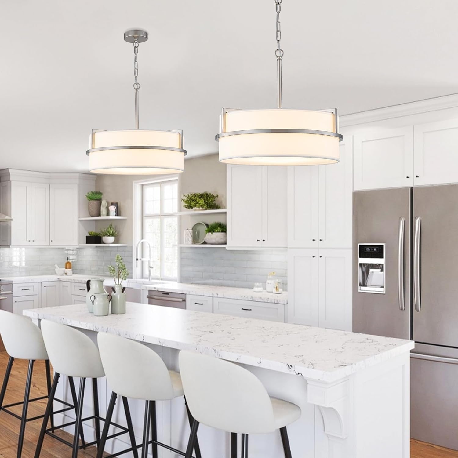15.7" Modern Drum Chandelier – Brushed Nickel Finish