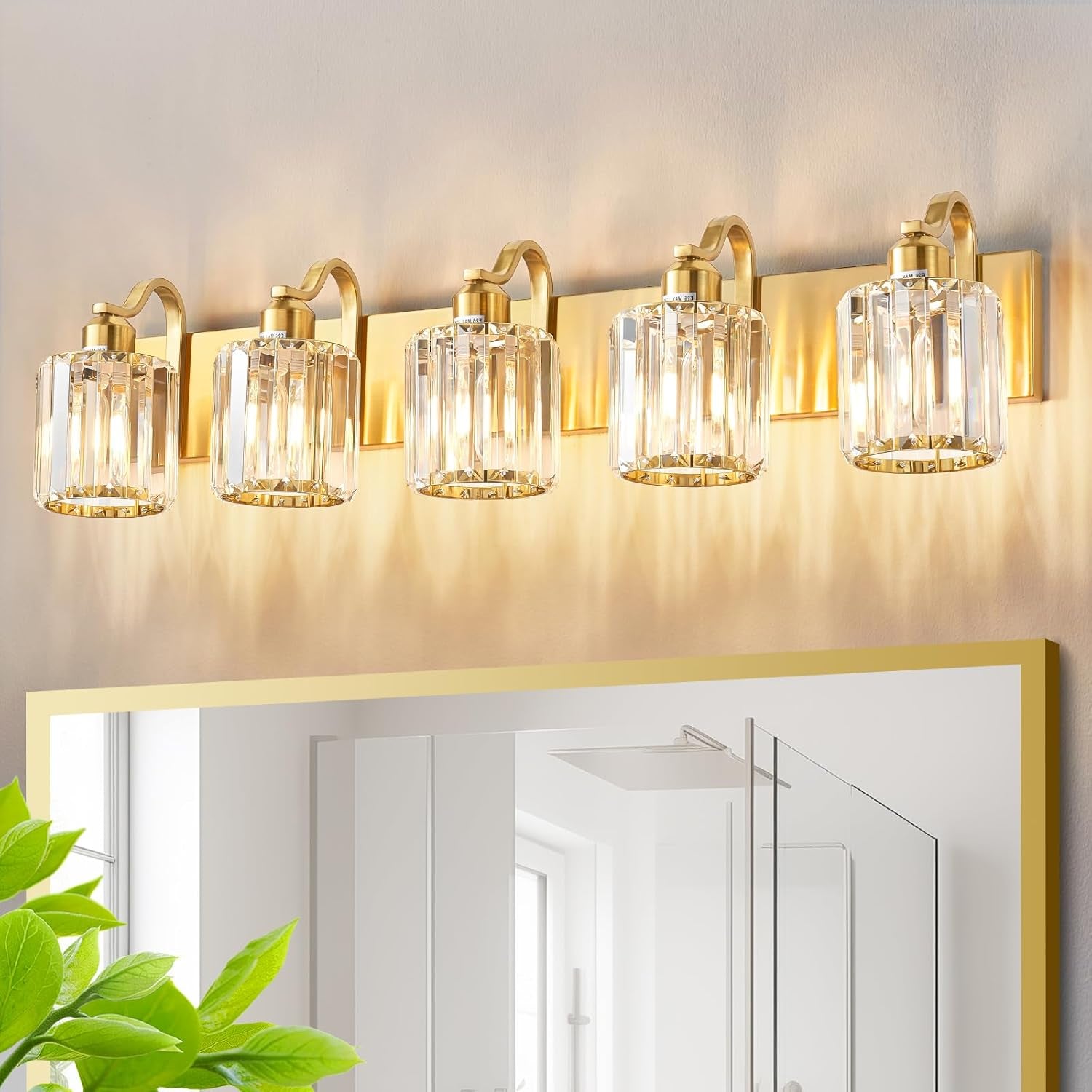 6-Light Brushed Nickel Crystal Bathroom Vanity Light