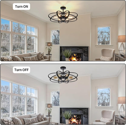 25" 6-Light Black Farmhouse Semi Flush Mount Chandelier