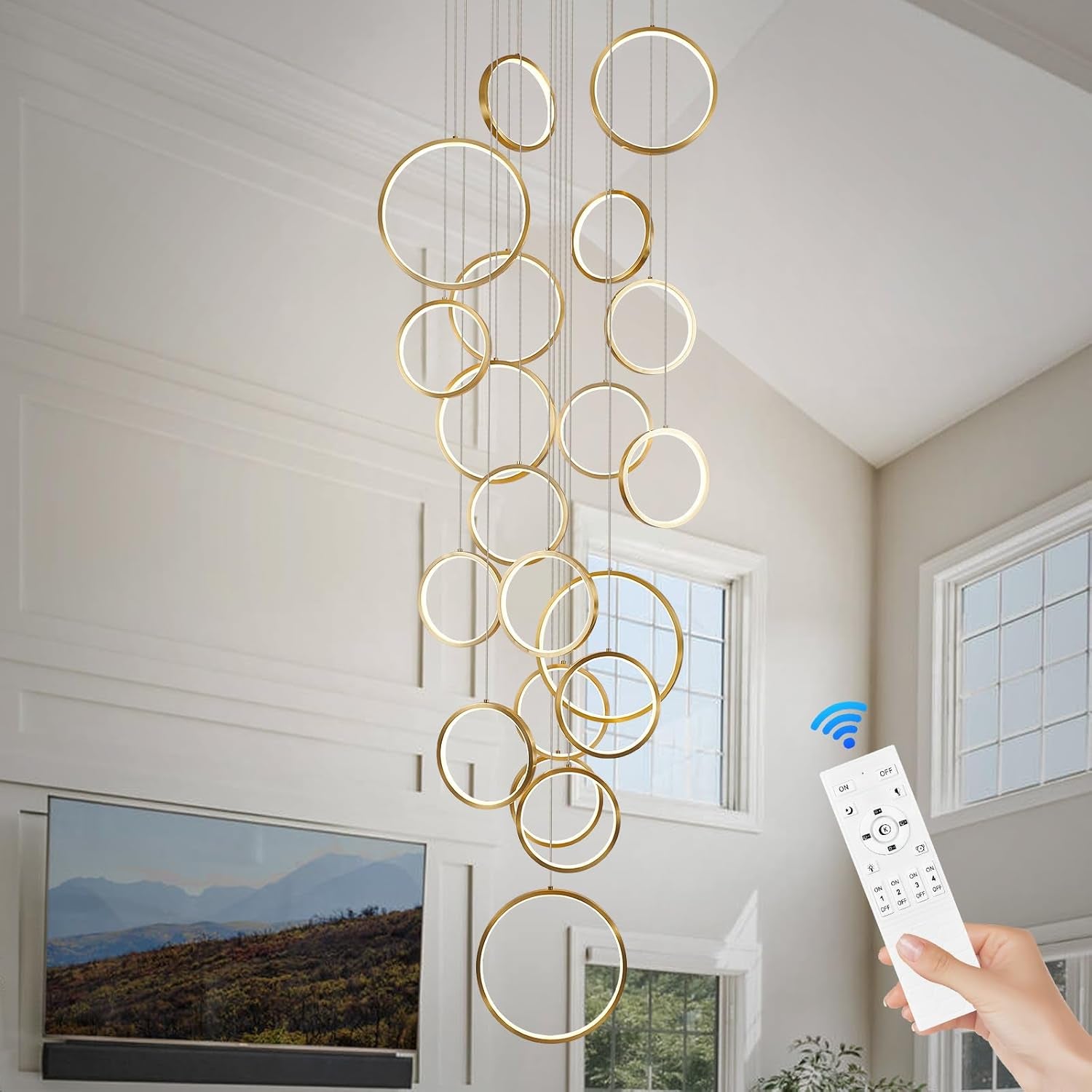 20-Ring Modern LED Gold Foyer Chandelier