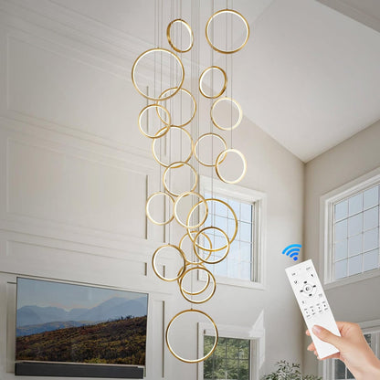 20-Ring Modern LED Gold Foyer Chandelier