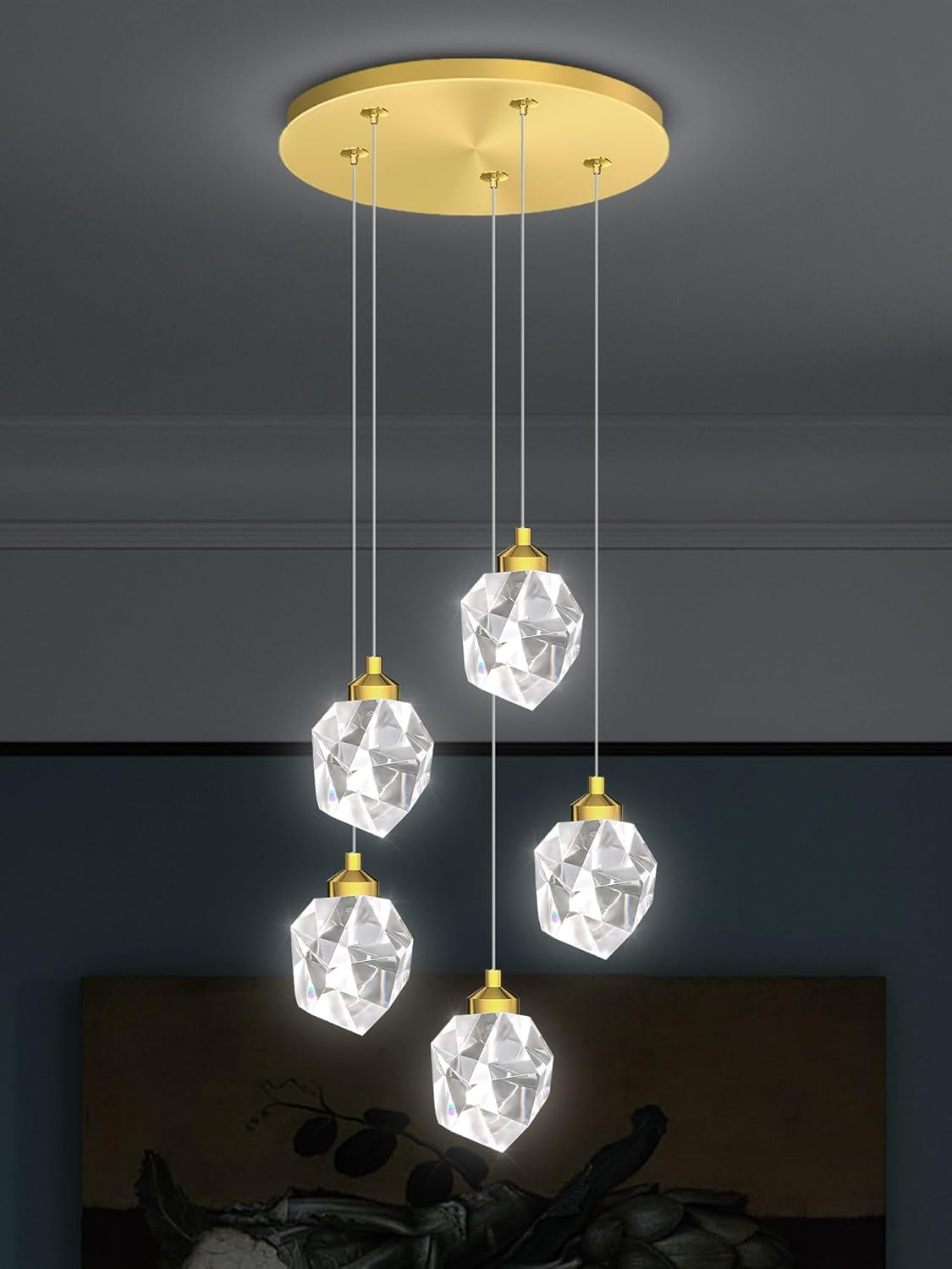Gold 5-Light Raindrop Pendant Chandelier