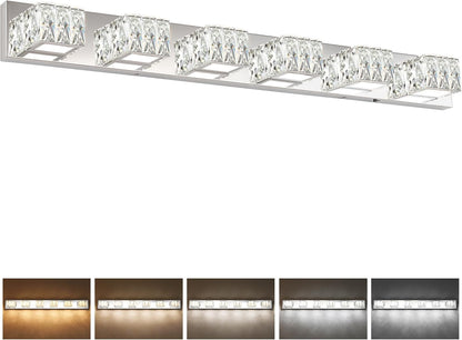 6-Light LED Chrome Crystal Bathroom Vanity Light