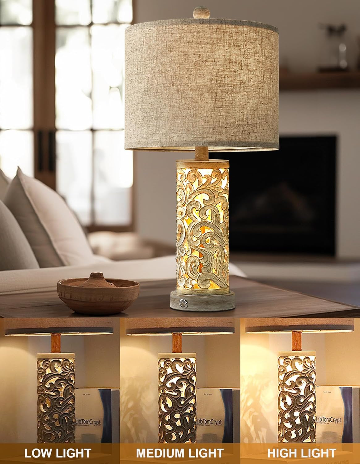 22” 3-Way USB Touch Table Lamp Set of 2