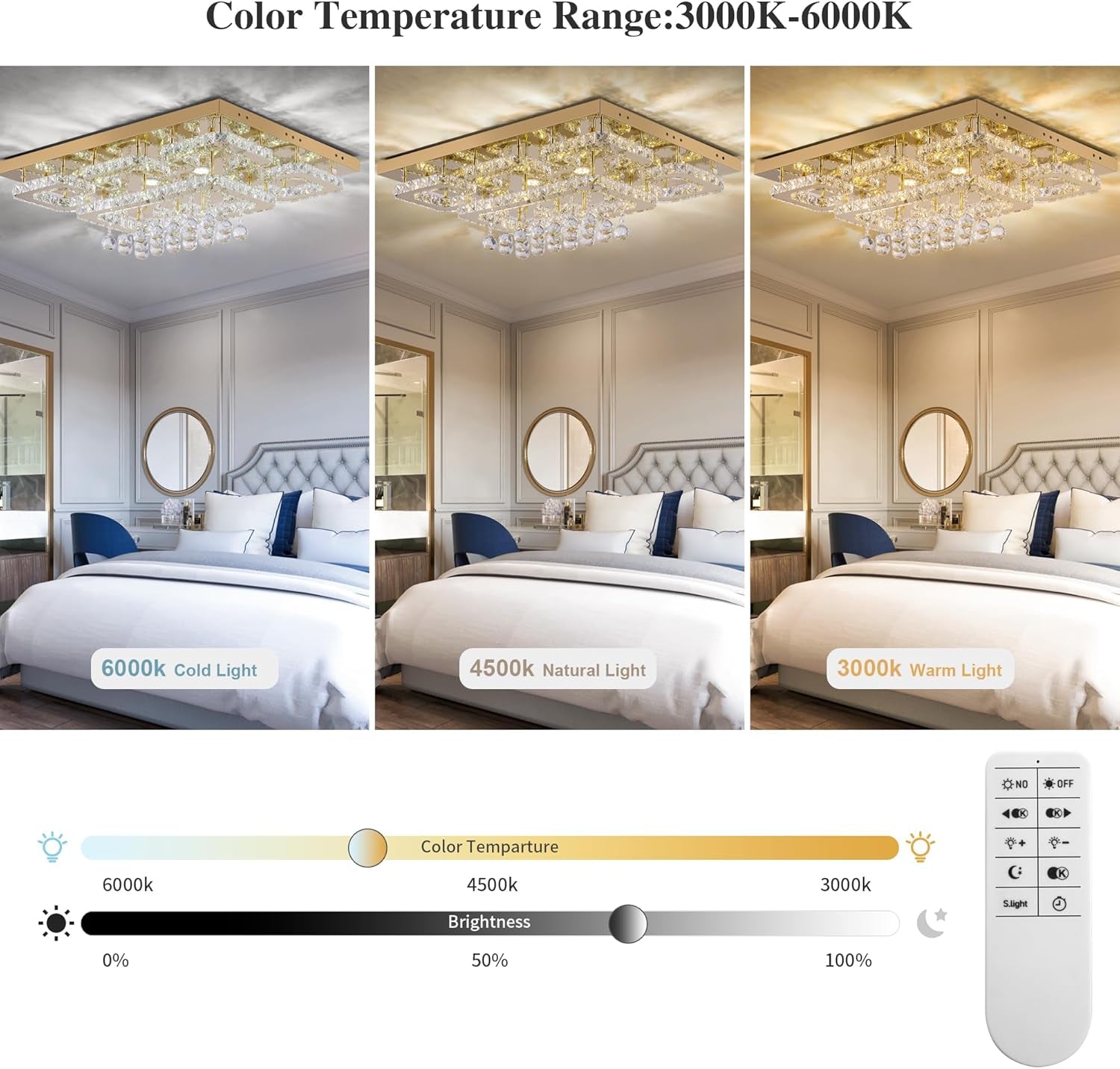 Gold 32" Rectangular Crystal LED Chandelier
