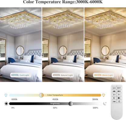 Gold 32" Rectangular Crystal LED Chandelier