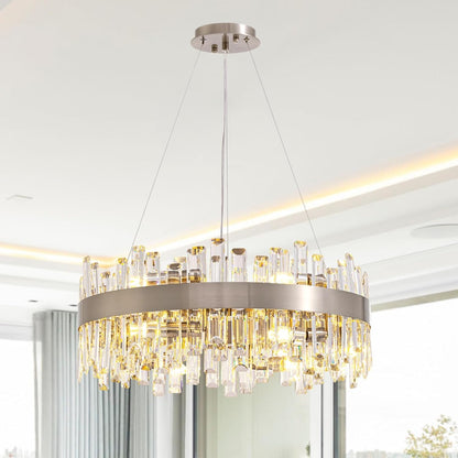 Gold 2-Tier Rectangular Crystal Chandelier 16L