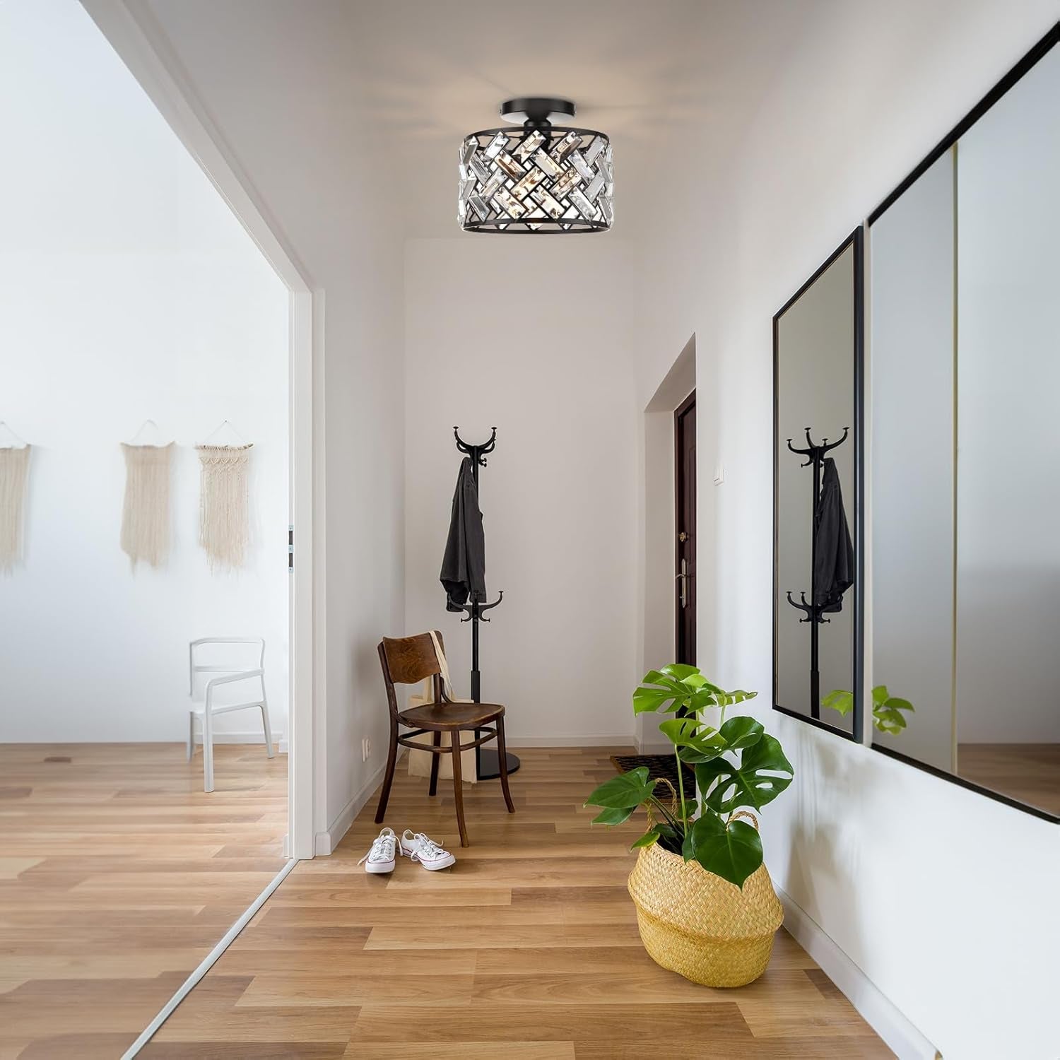 Black Crystal Flush Mount Ceiling Light Fixture
