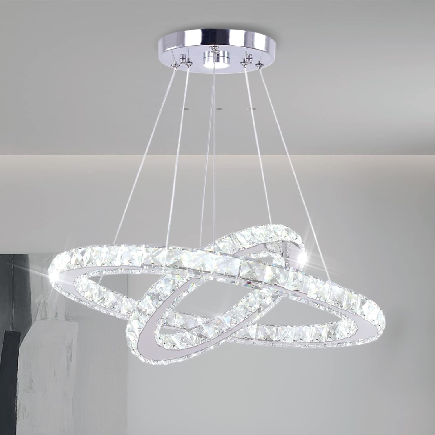LED Crystal Chandelier – 2-Ring Modern Pendant