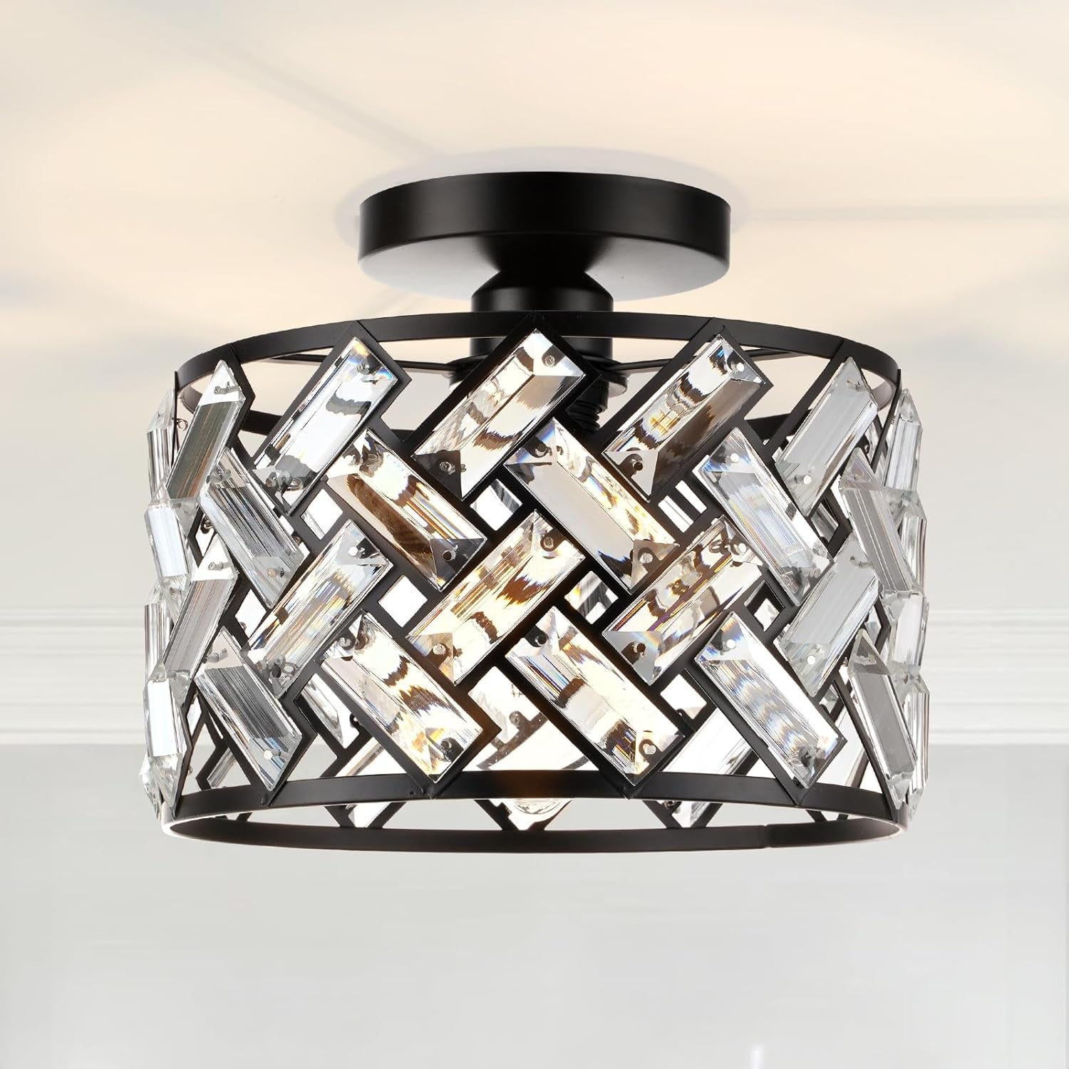 Black Crystal Flush Mount Ceiling Light Fixture