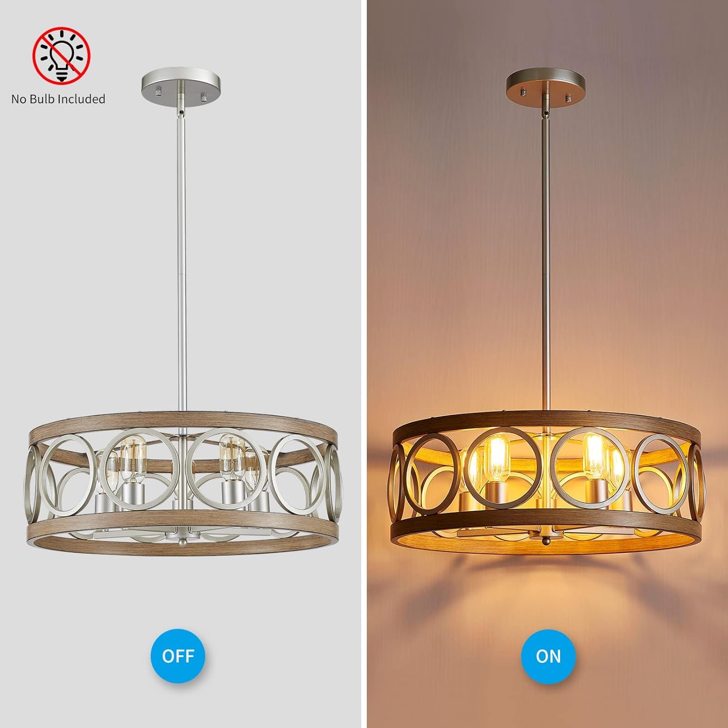 Rustic Nickel Drum Chandelier 5-Light