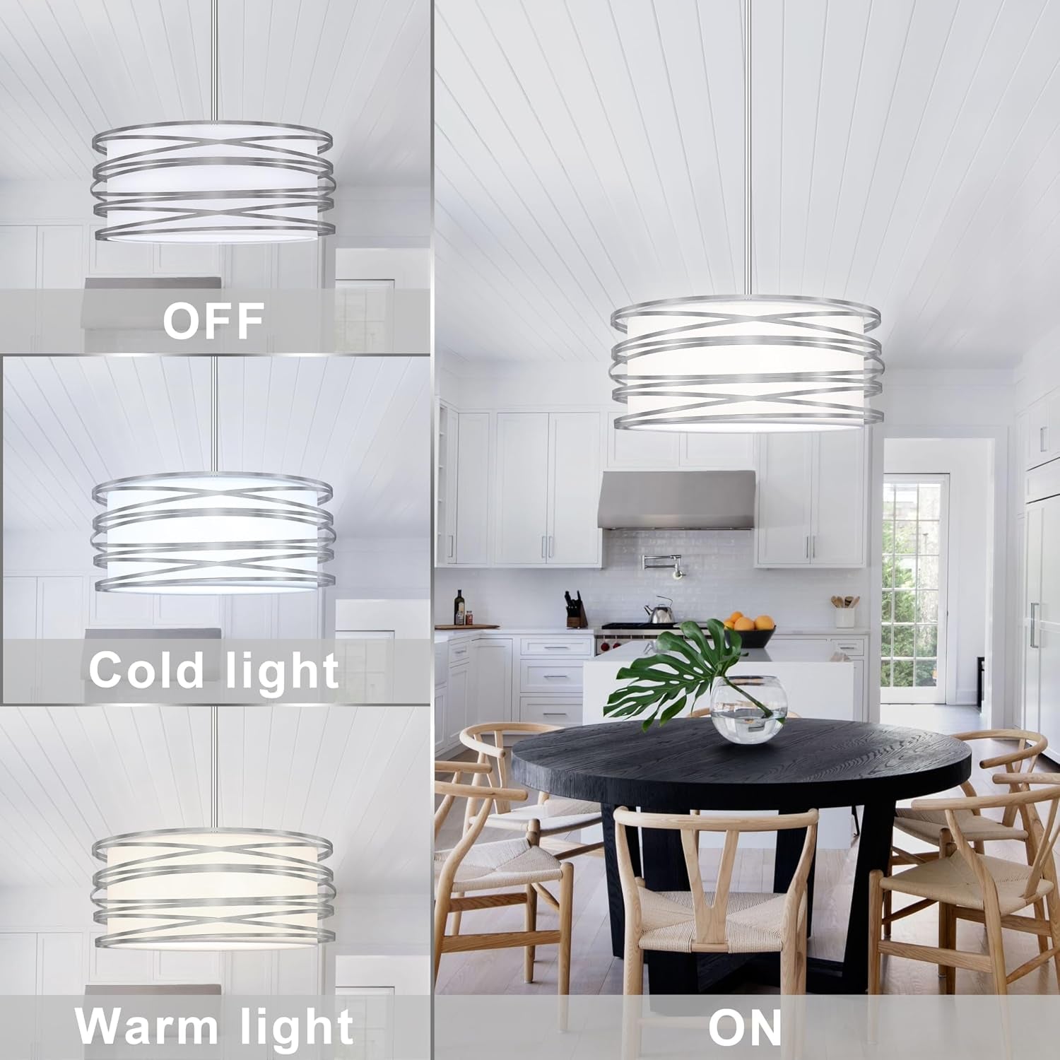 6" Drum Pendant Light – 3-Light Brushed Nickel