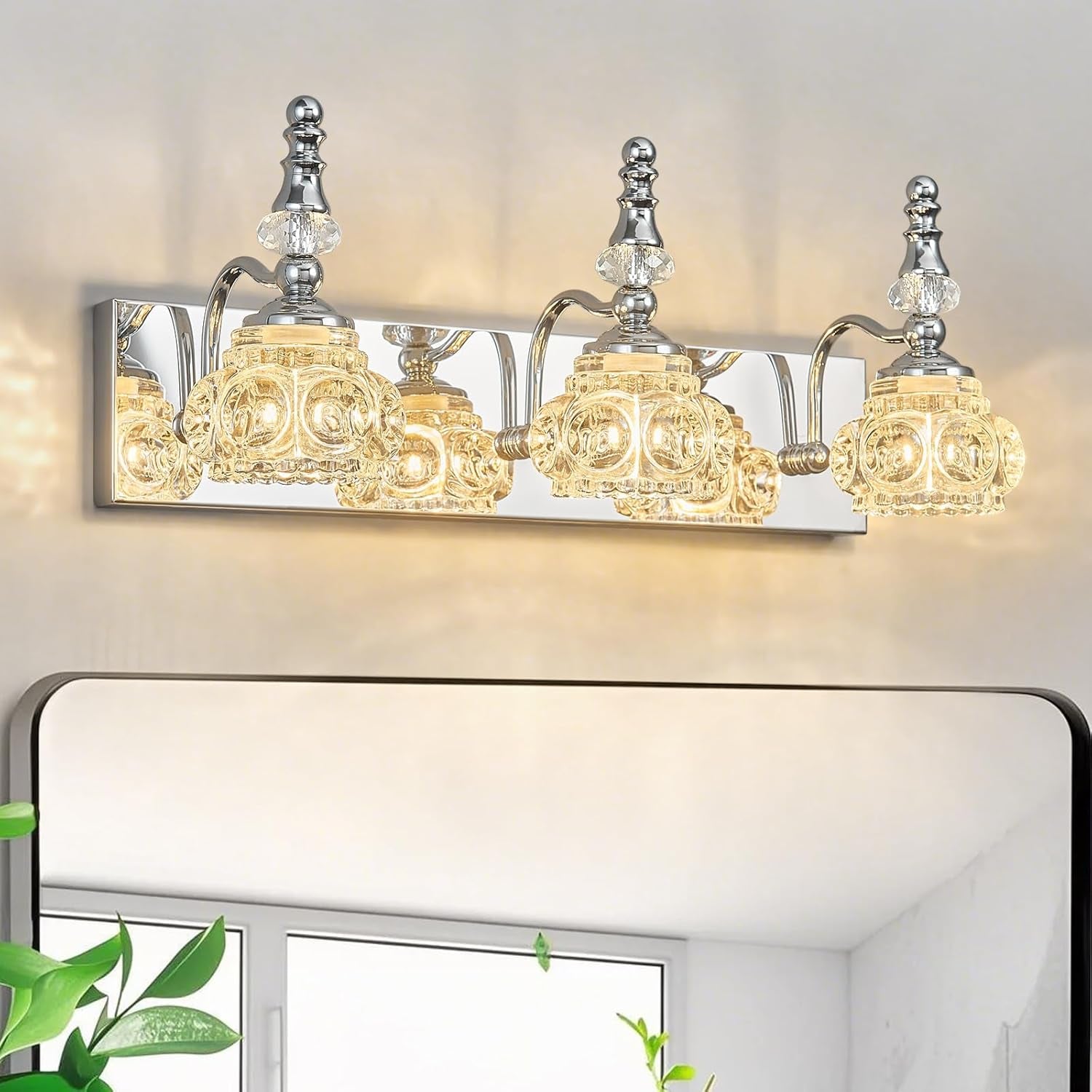3-Light Black Crystal Bathroom Vanity Light