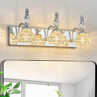3-Light Black Crystal Bathroom Vanity Light