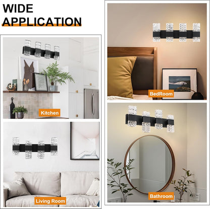 4-Light LED Black Bathroom Vanity Wall Fixture