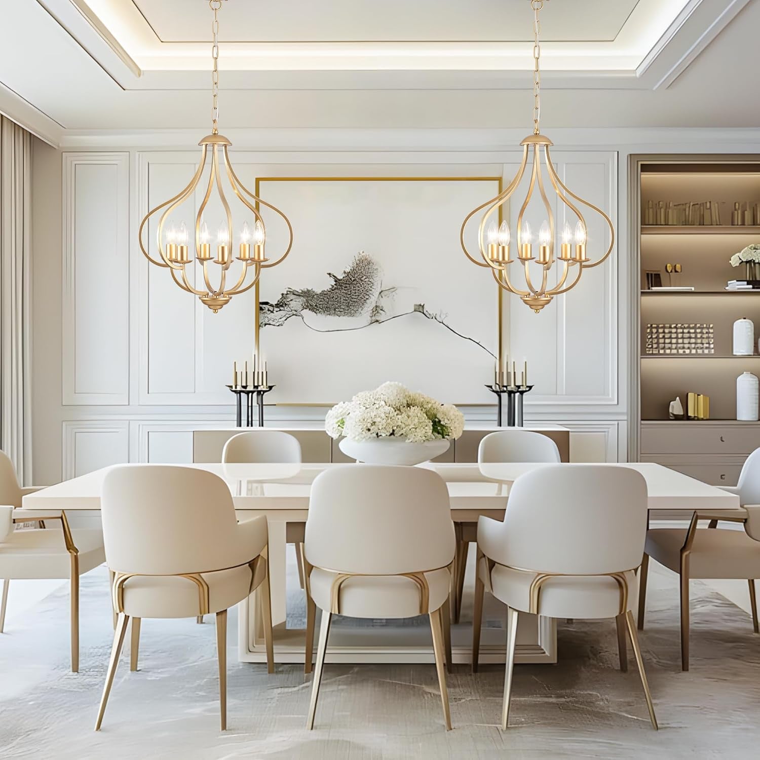 6-Light Gold Farmhouse Chandelier – Vintage Pendant Fixture
