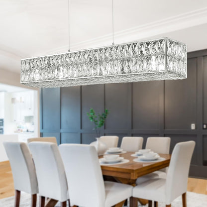 Modern Rectangle Gold Crystal Chandeliers for Dining Room, 42" Large Rectangular Water Ripple Glass Island Light Fixture, Elegant Linear Lighting for Kitchen Island, Living Room, L42 X W11 X H12