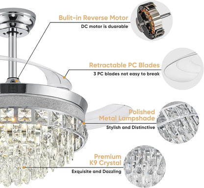 42" Crystal LED Fandelier Ceiling Fan Light