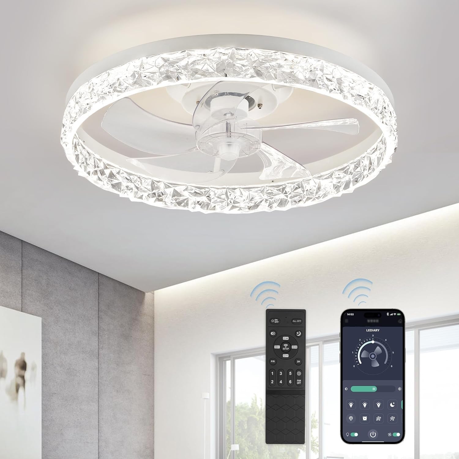 20" Modern Ceiling Fan with Lights and Remote – White