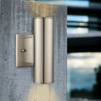 Riga 7.64 In. 2-Light Modern Stainless Steel Dimmable LED Cylinder Outdoor Wall Light Sconce
