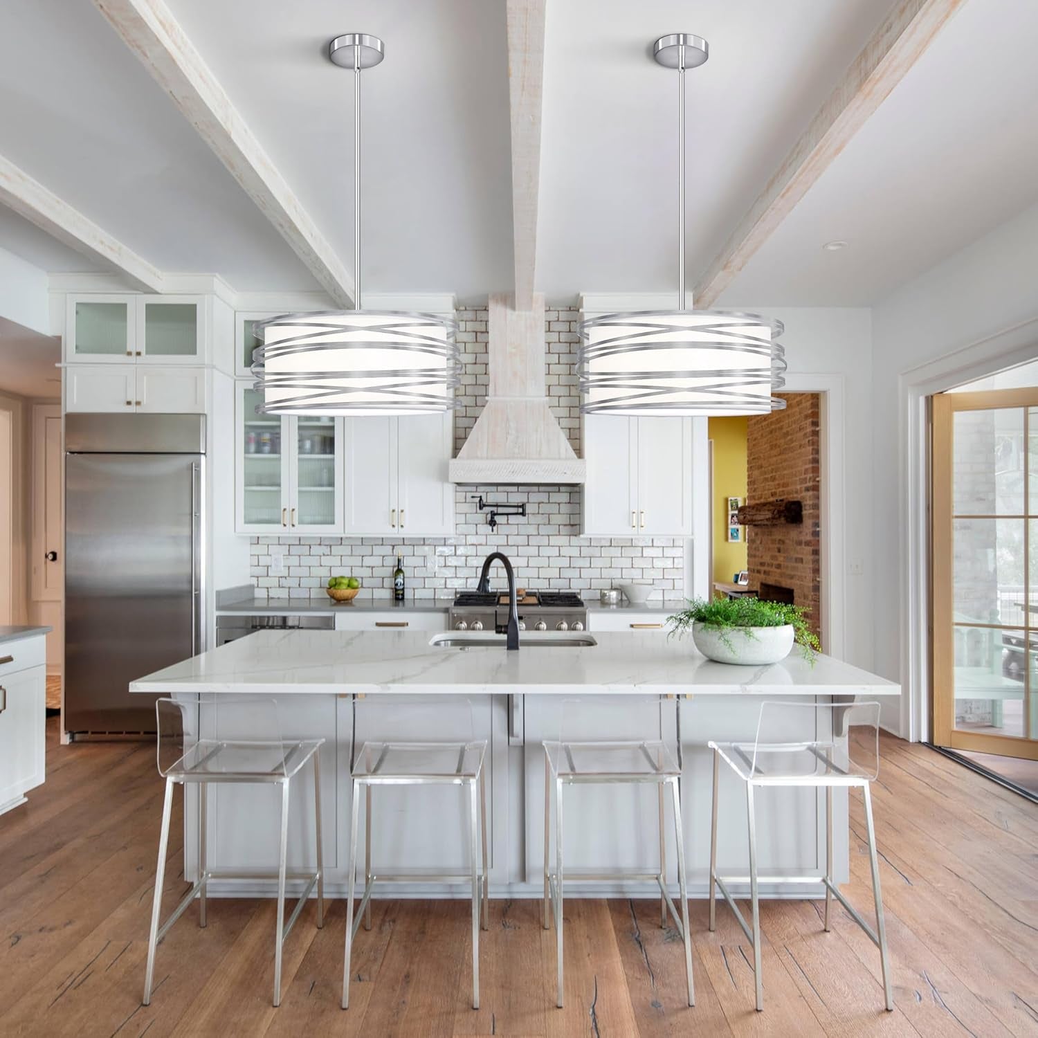 6" Drum Pendant Light – 3-Light Brushed Nickel