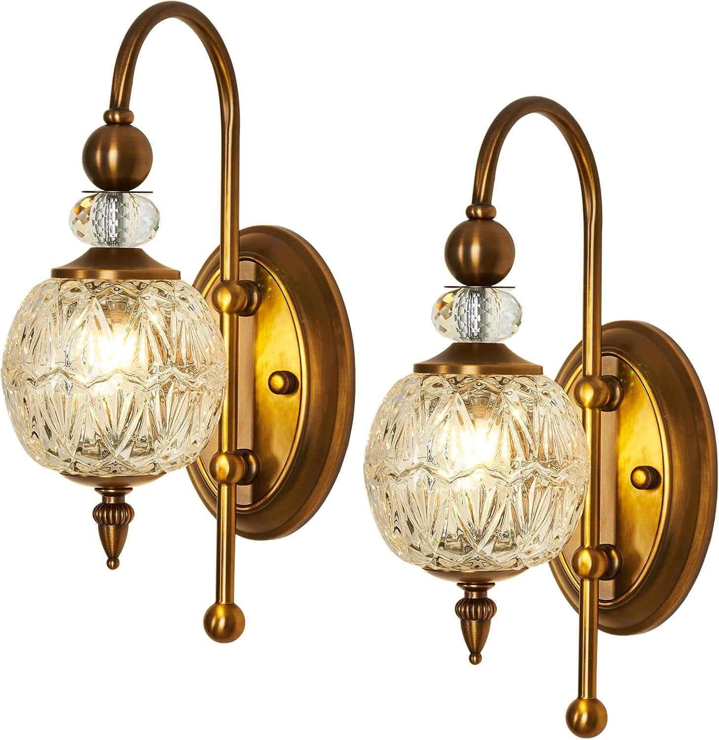 2-Light Gold Vintage Glass Globe Bathroom Vanity Light