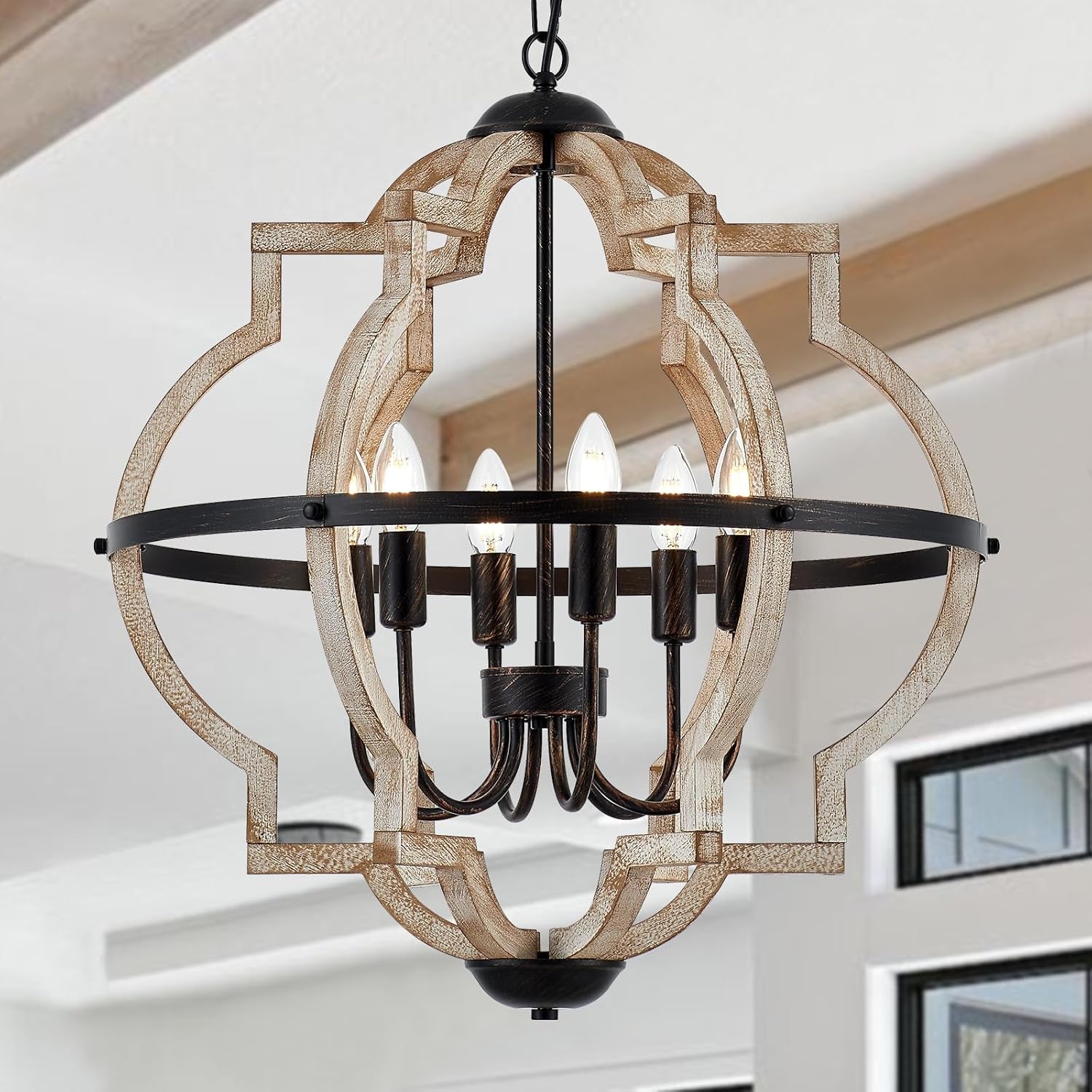 Rustic Farmhouse Globe Wood Chandelier