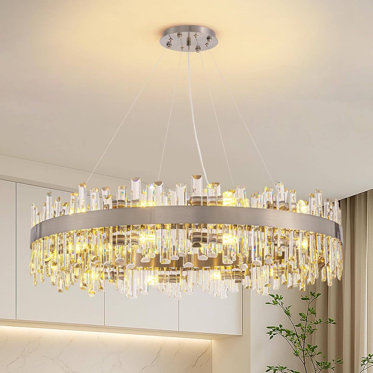 Gold 2-Tier Rectangular Crystal Chandelier 16L