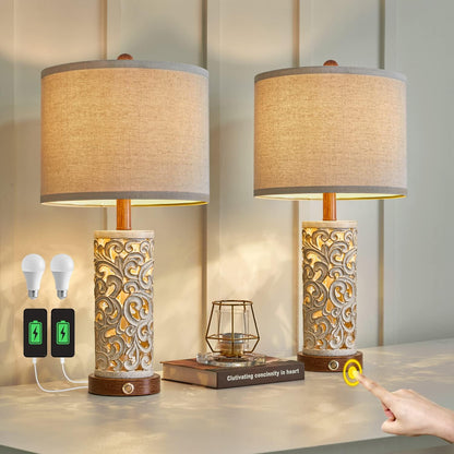 22” 3-Way USB Touch Table Lamp Set of 2