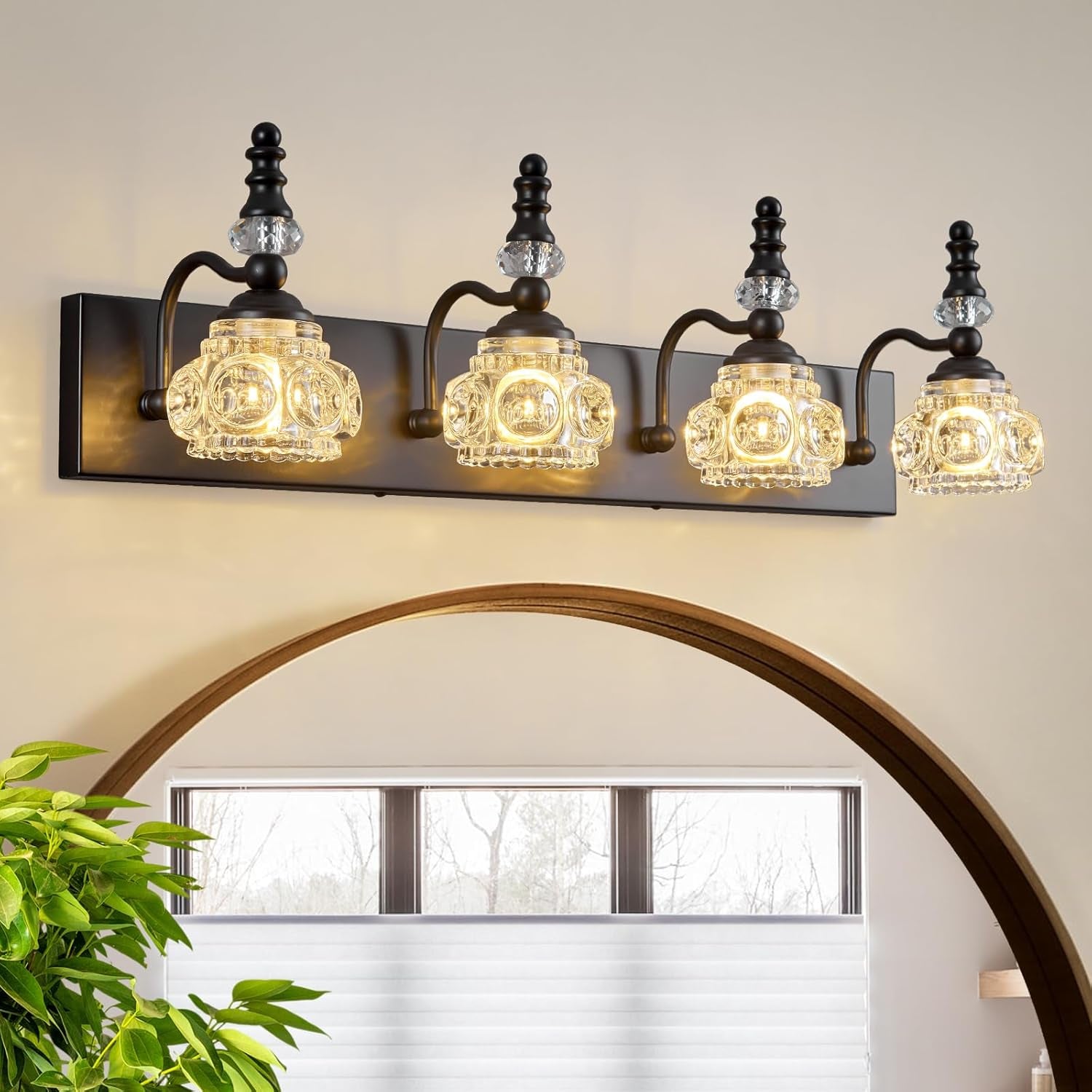 3-Light Black Crystal Bathroom Vanity Light
