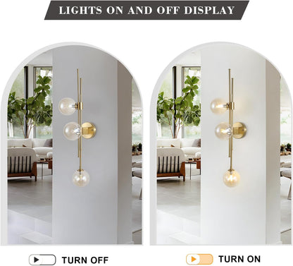 3-Light Amber Globe Wall Sconce Fixture