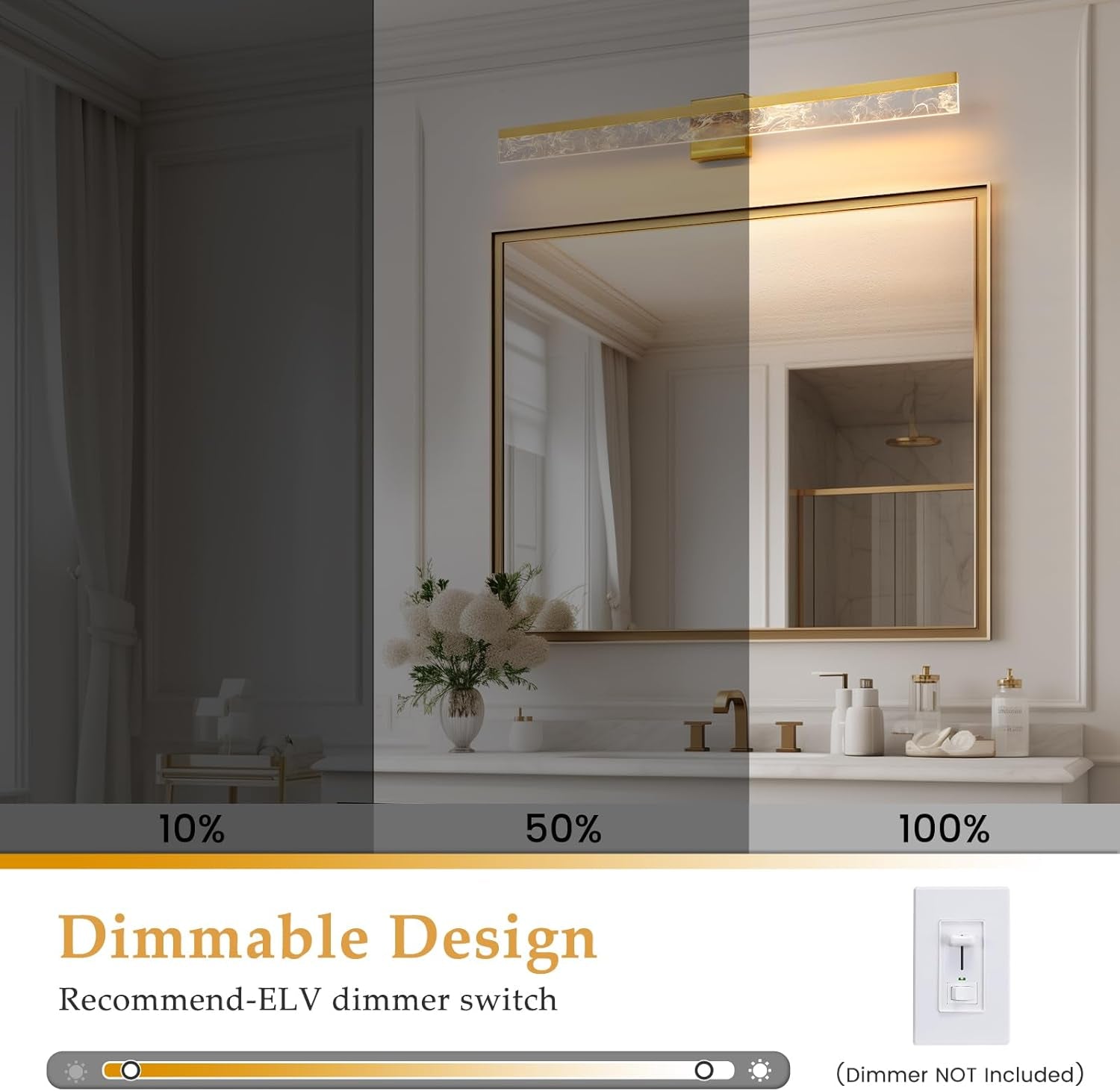 39" LED Gold Vanity Light – Dimmable 28W