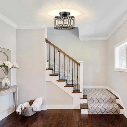 9" Crystal Semi Flush Mount Ceiling Light
