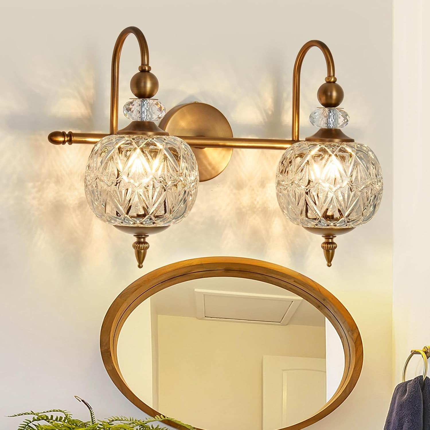 2-Light Gold Vintage Glass Globe Bathroom Vanity Light