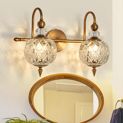 2-Light Gold Vintage Glass Globe Bathroom Vanity Light