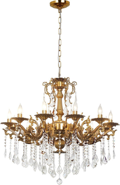 Vintage 12-Light Crystal Candle Chandelier 34"