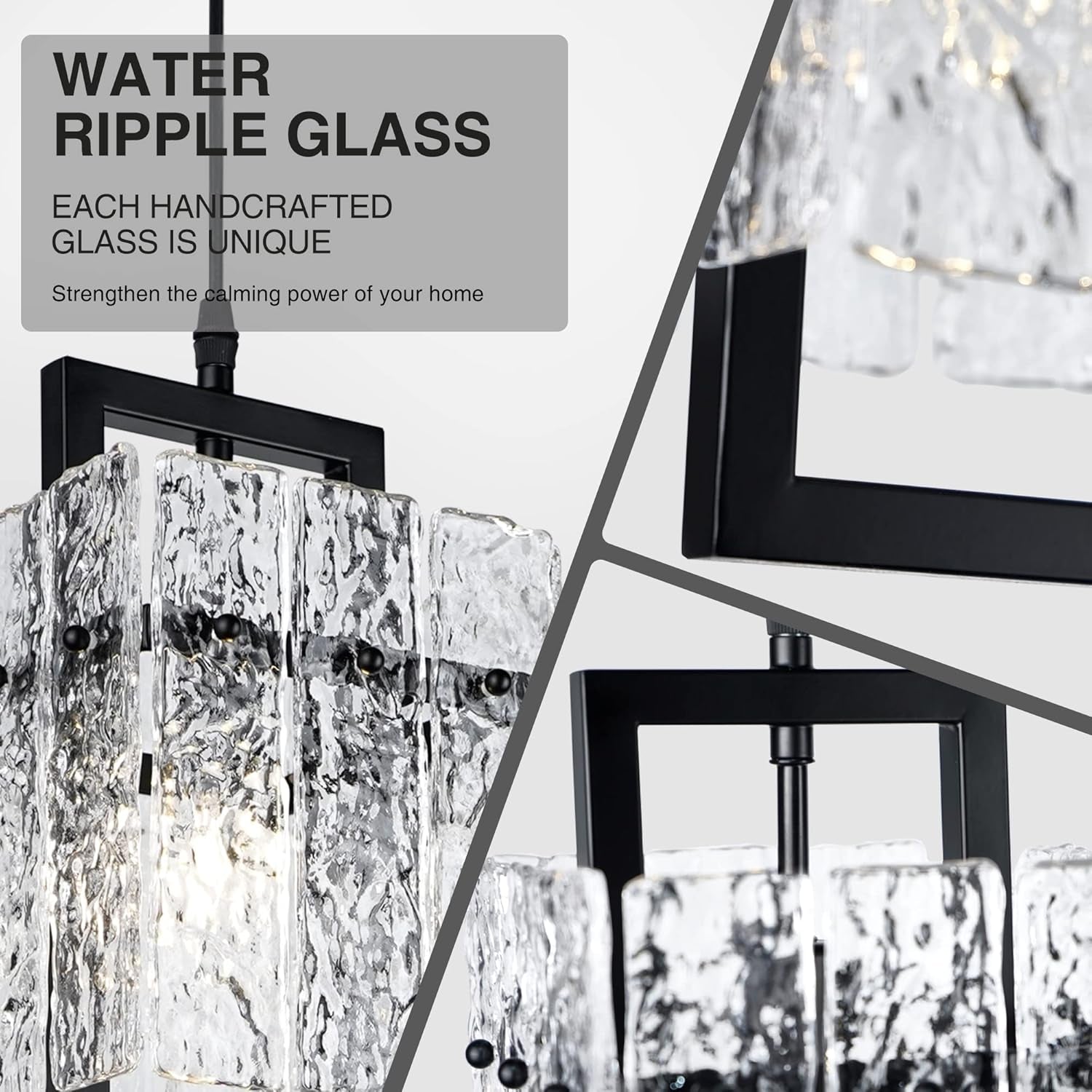 Black Crystal Pendant Light – Ripple Glass Elegance