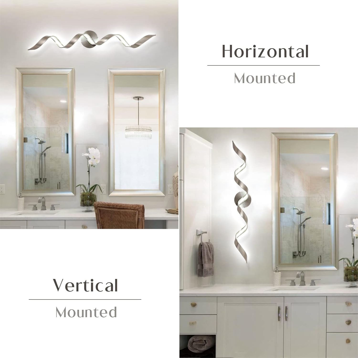 32” Dimmable Modern LED Spiral Bathroom Vanity Light