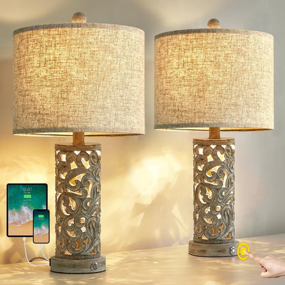 22” 3-Way USB Touch Table Lamp Set of 2