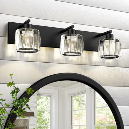 4-Light Matte Black Crystal Bathroom Vanity Light