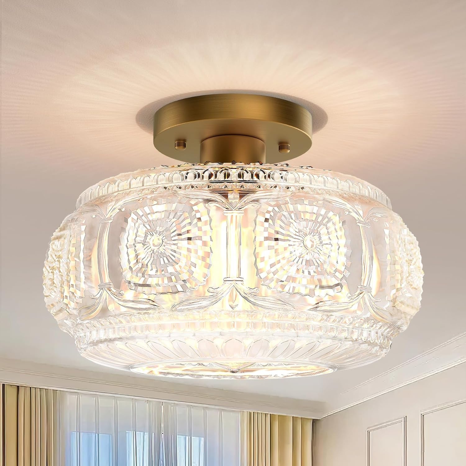 Gold Semi Flush Mount Light – Vintage Glass