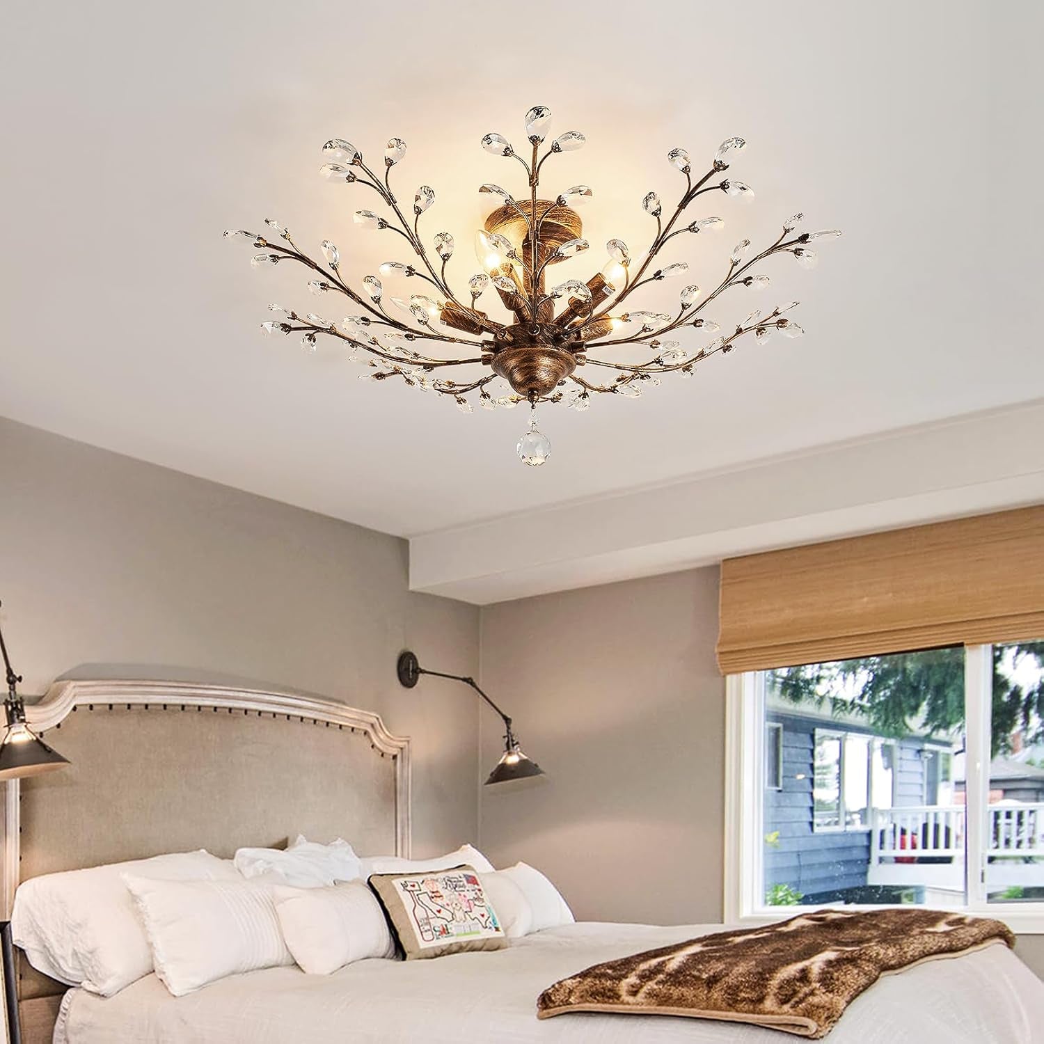 5-Light Bronze Vintage Crystal Chandelier