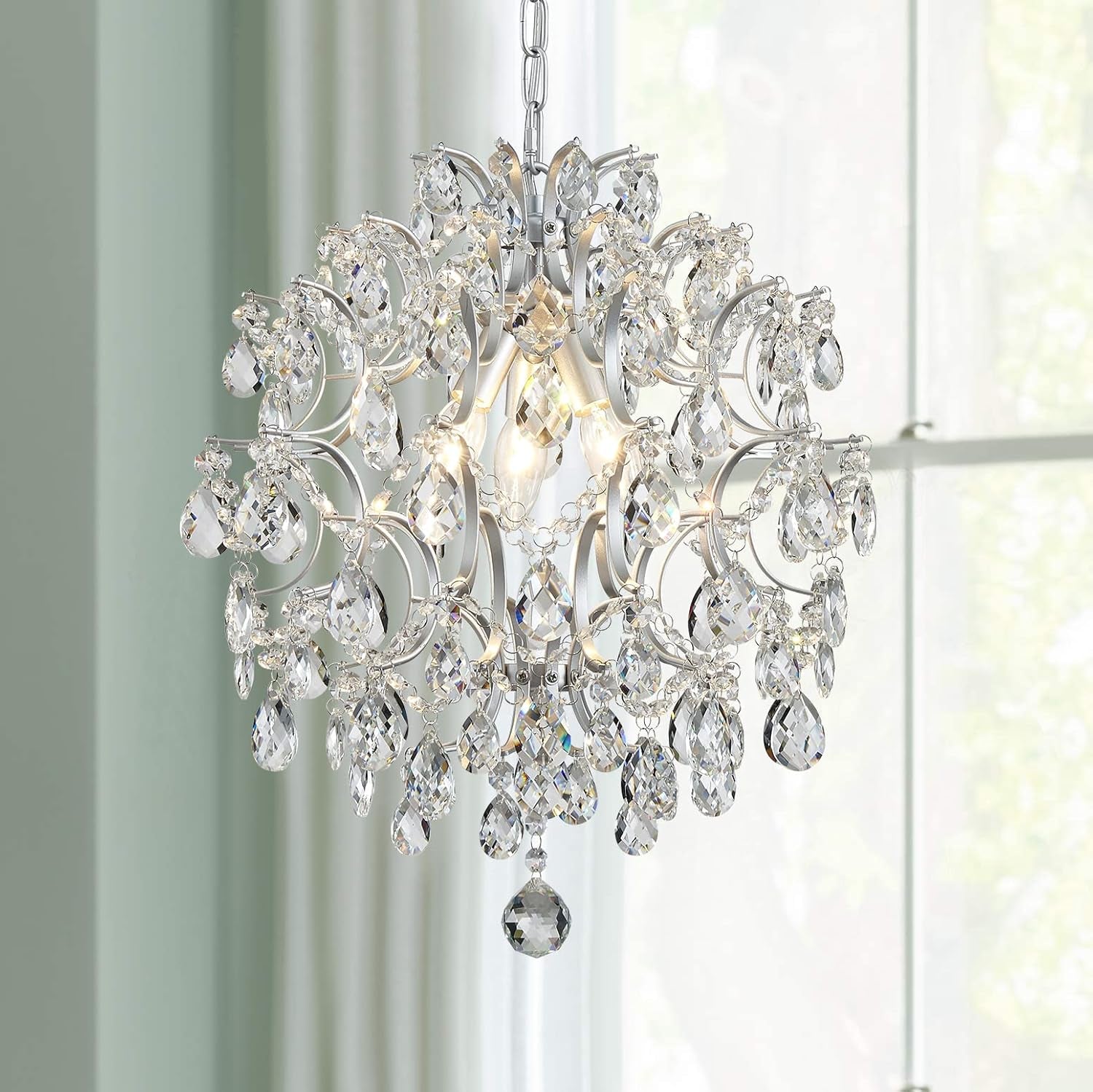 Gold Modern Pendant Chandelier Crystal Raindrop Lighting Ceiling Light Fixture Lamp for Dining Room Bathroom Bedroom Livingroom Entryway 1 E26 Bulbs Required D13 in X H16 In