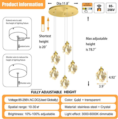 Gold 5-Light Raindrop Pendant Chandelier