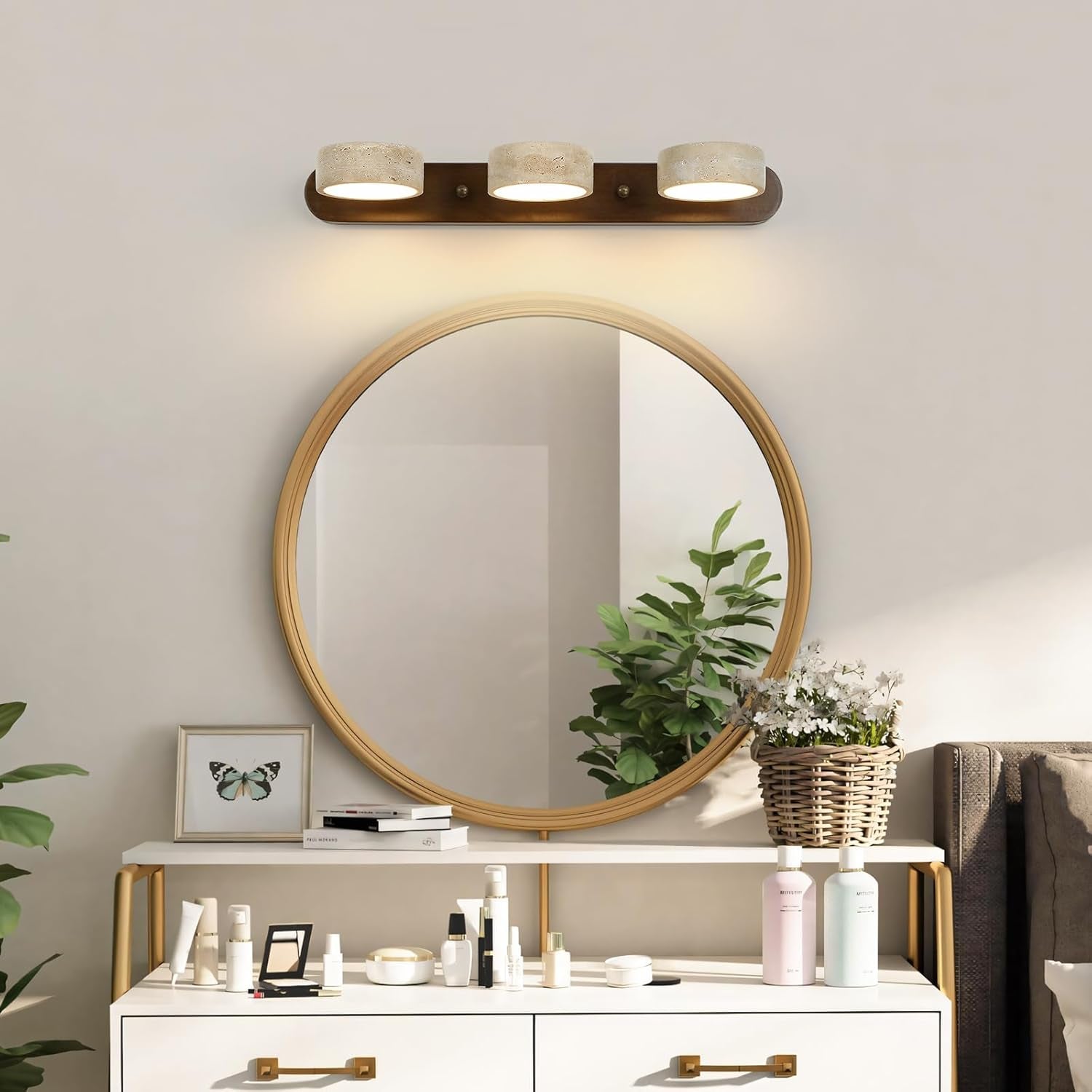 Wood Farmhouse 3-Light Bathroom Vanity Wall Lamp