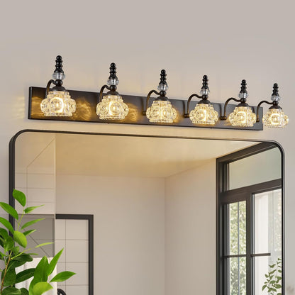 3-Light Black Crystal Bathroom Vanity Light