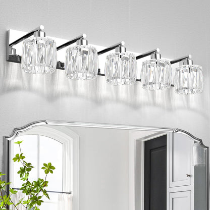 4-Light Matte Black Crystal Bathroom Vanity Light