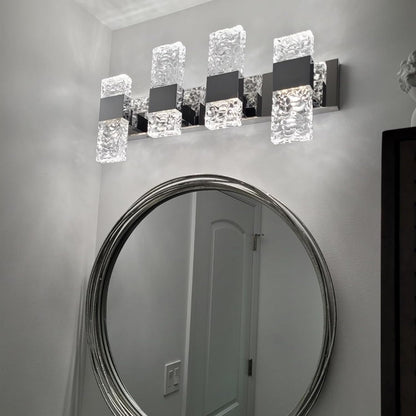 4-Light Brushed Nickel Crystal LED Bathroom Vanity Light