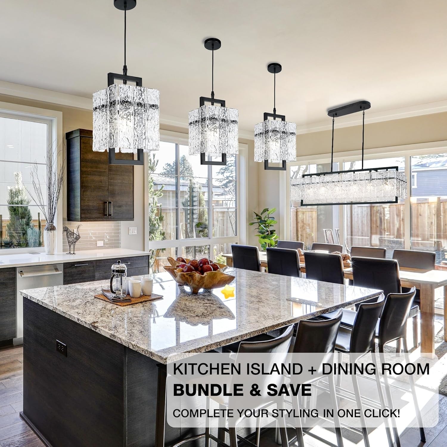 Black Crystal Pendant Light – Ripple Glass Elegance