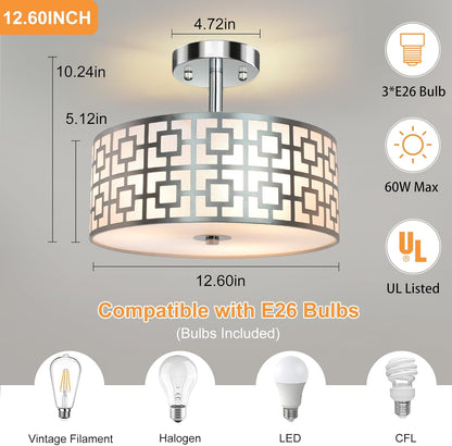 DLLT 3-Light Flush Mount Ceiling Light – Brushed Nickel Finish